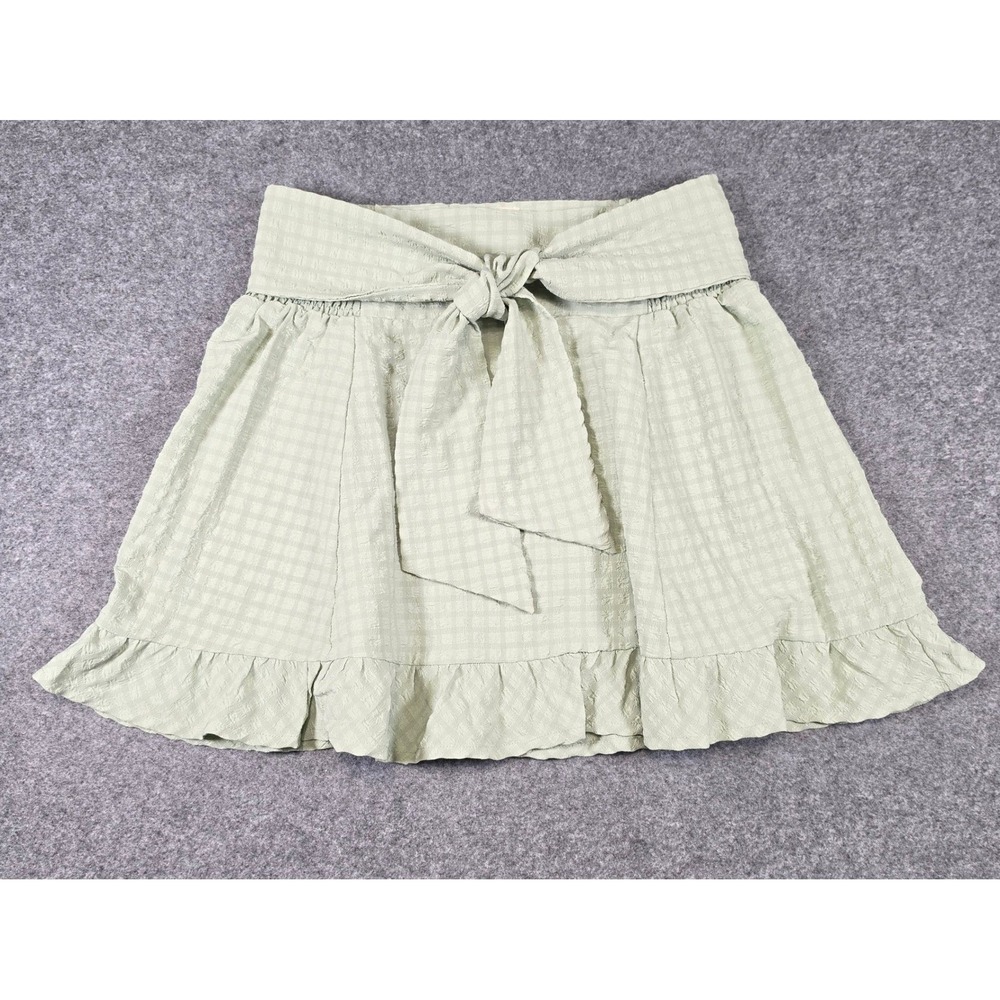 Promesa Women's Seagrass Gingham Ruffle Mini Skirt with Front Tie Bow NWT Large
